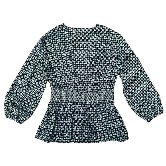 MAX STUDIO Floral Blouse Women's Size M Black & White Long Sleeve Elastic Waist - Picture 9 of 11